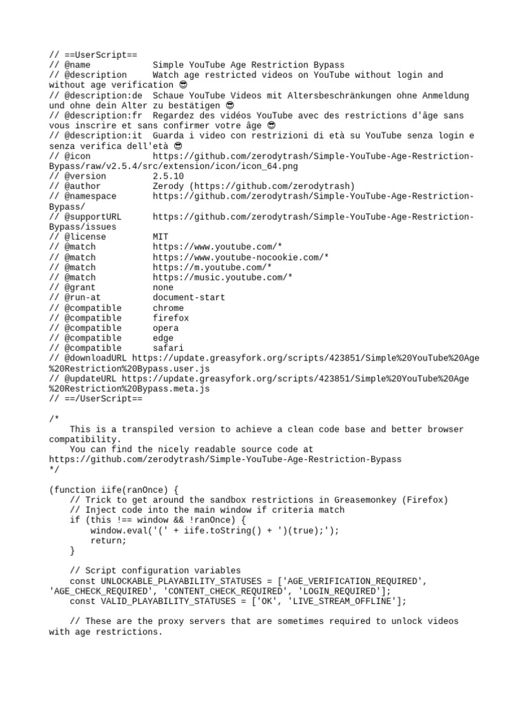 YouTube Age Restriction Bypass Script | PDF | Proxy Server | Http Cookie