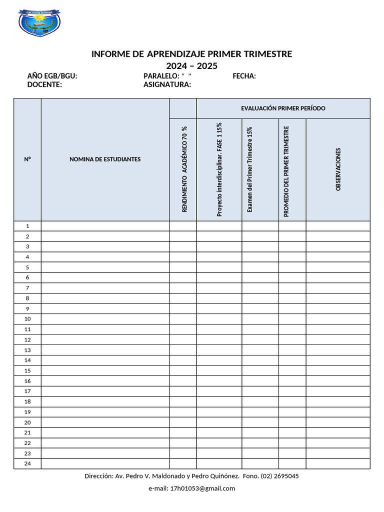 Informes de Aprendizaje 1er Trimestre 2024 - 2025 | PDF