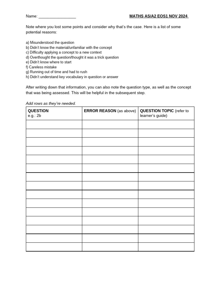 Exam Reflection Form | PDF