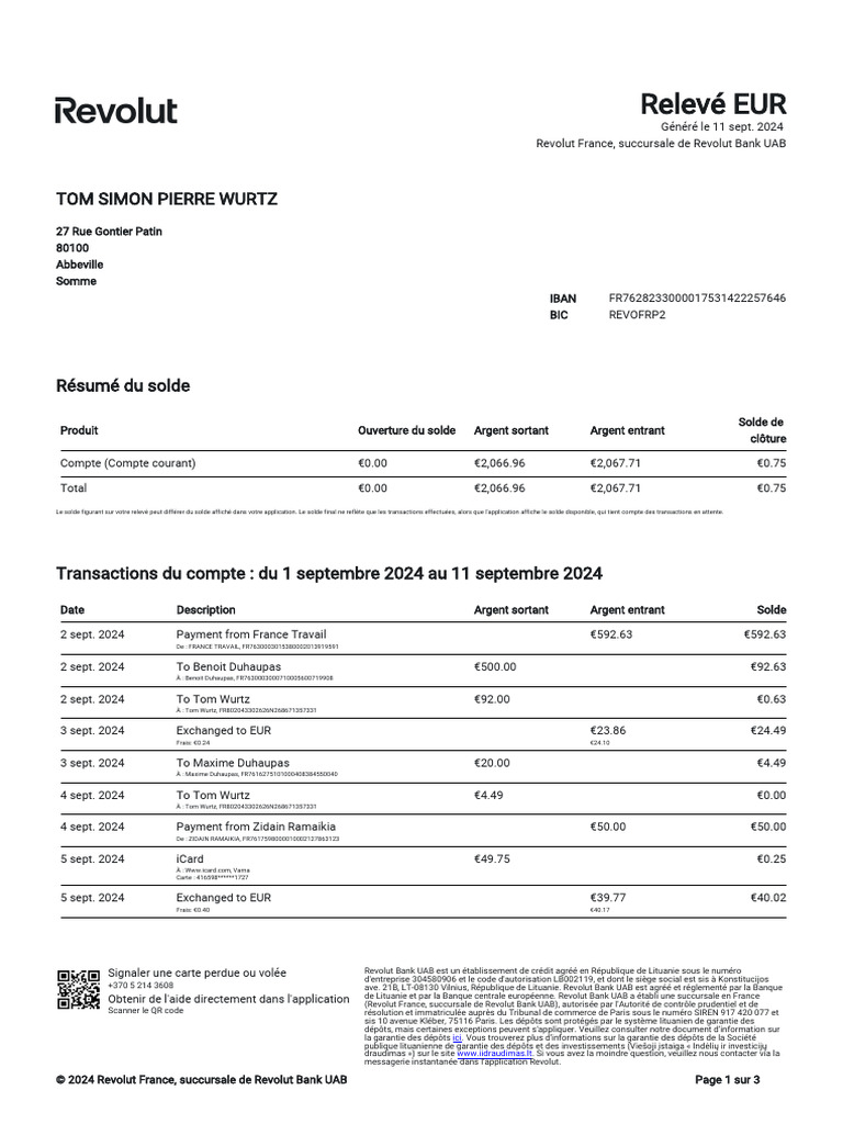 Relevé de compte Revolut France | PDF | Banques | Lituanie