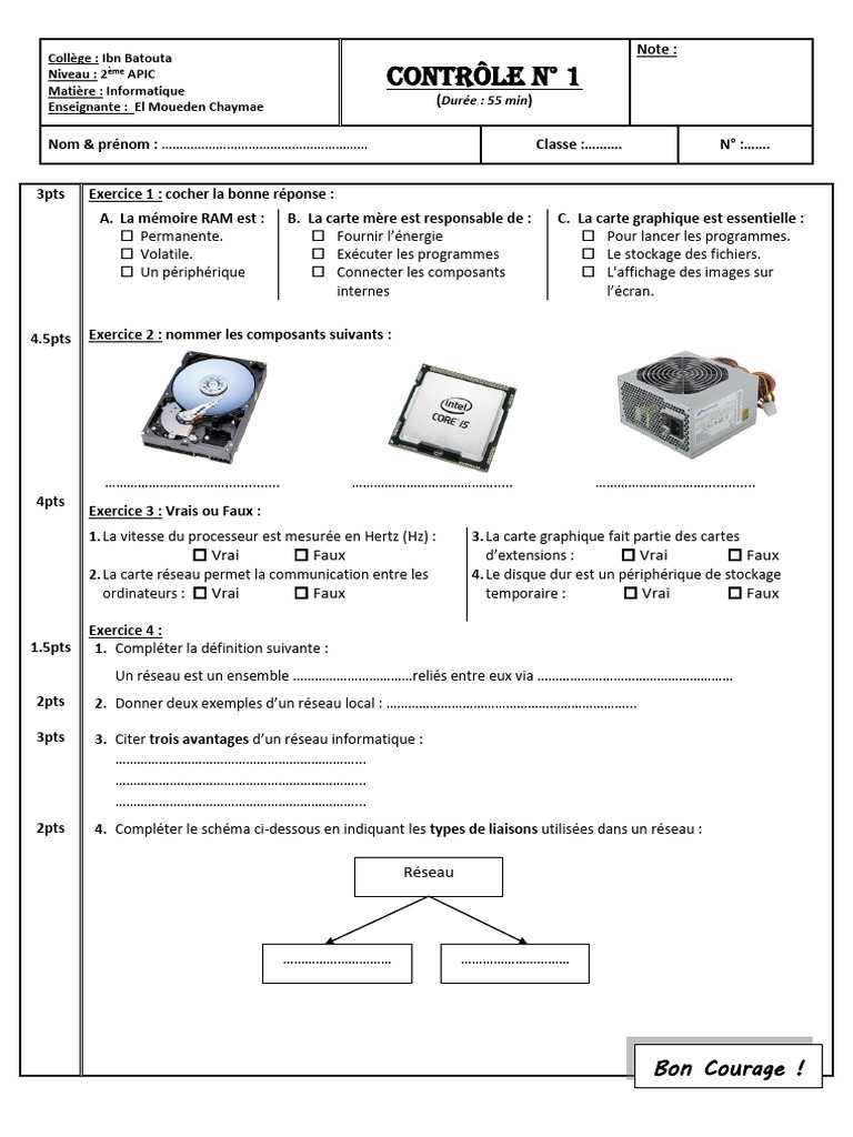 Contrôle Informatique 2ème APIC | PDF | Architecture (Informatique ...