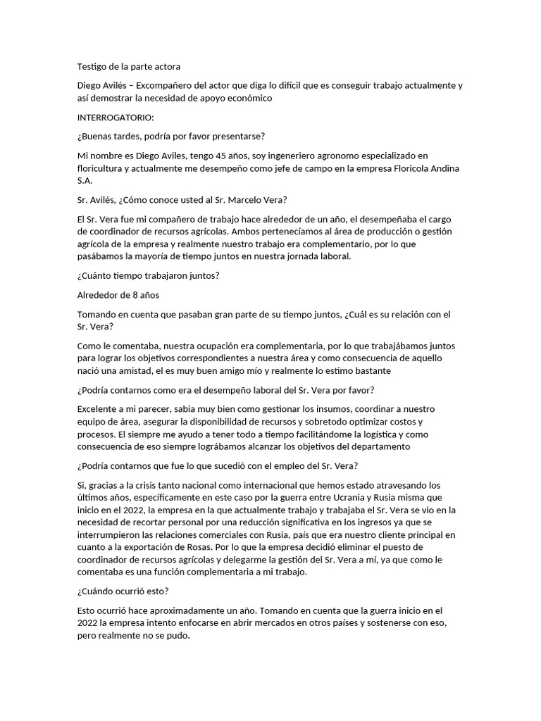 Testigo de La Parte Actora | PDF | Business | Empleo