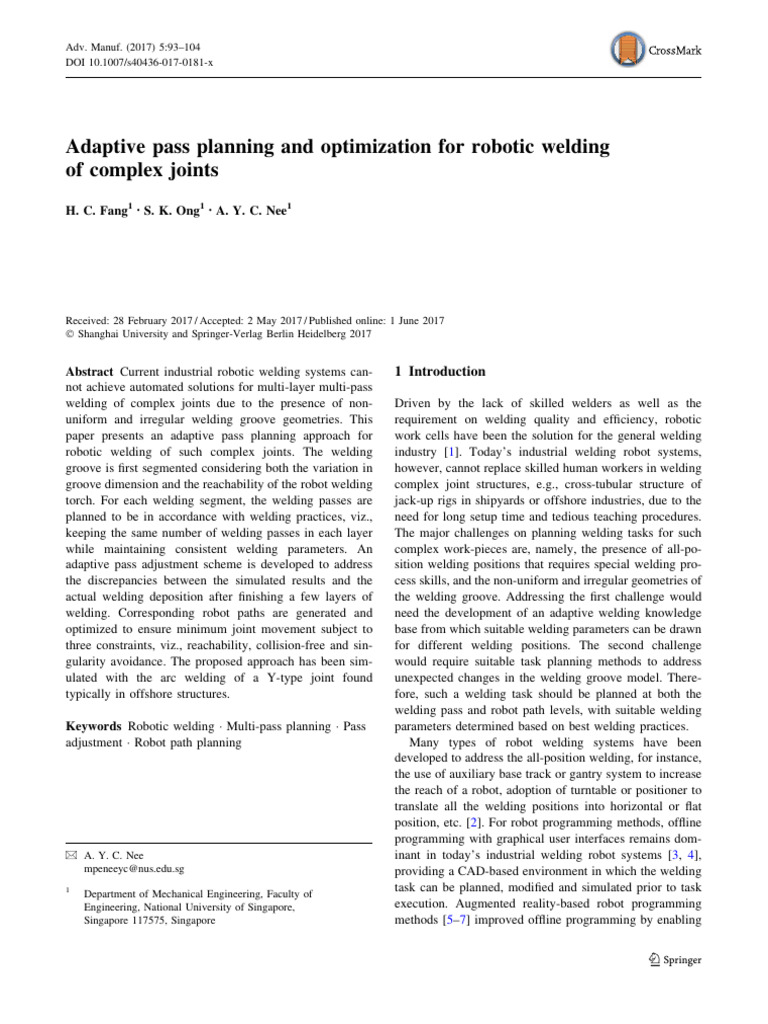 Adaptive Pass Planning and Optimization For Robotic Welding of Complex ...
