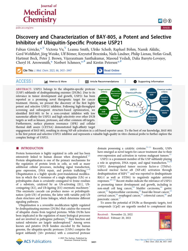 Göricke Et Al 2023 Discovery and Characterization of Bay 805 A Potent ...