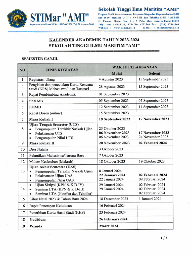 Kalender Akademik STIMaT 2023/2024 | PDF