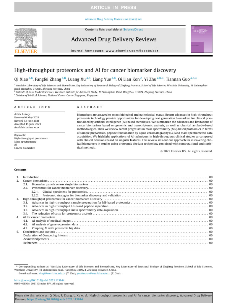 AI-Driven Proteomics for Cancer Biomarkers | PDF | Proteomics | Biomarker
