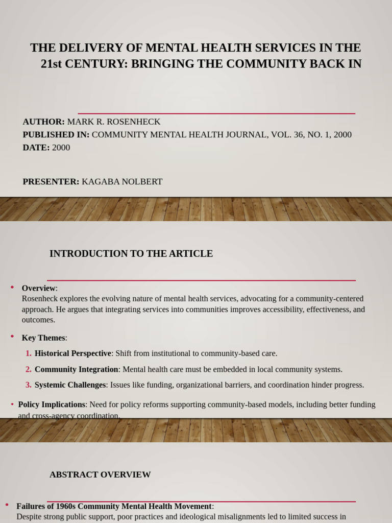 The Delivery of Mental Health Services in The 21st Century Bringing The ...