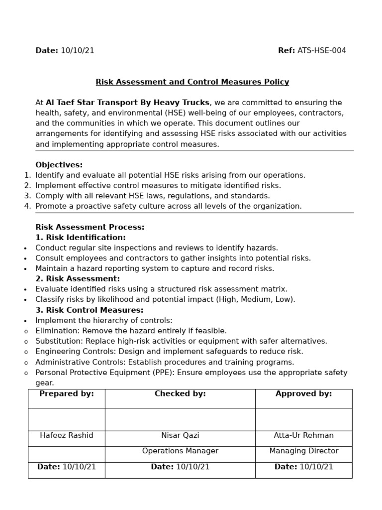 HSE Risk Assessment Policy Overview | PDF | Risk | Risk Assessment