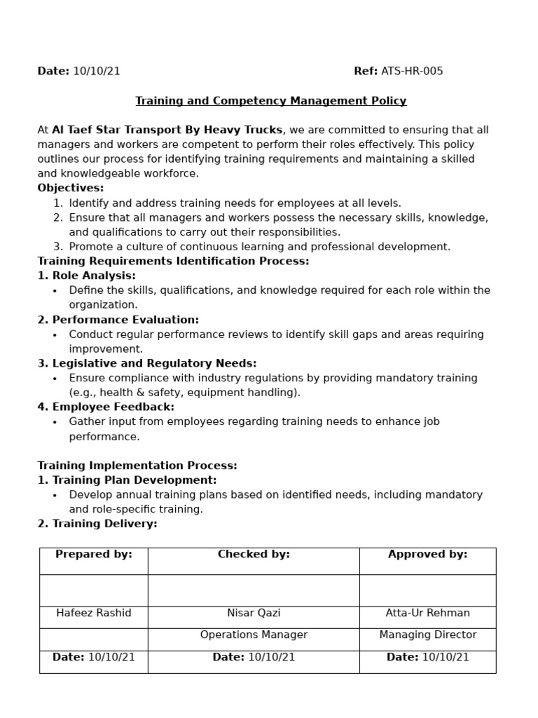 Training and Competency Management Policy | PDF | Occupational Safety ...