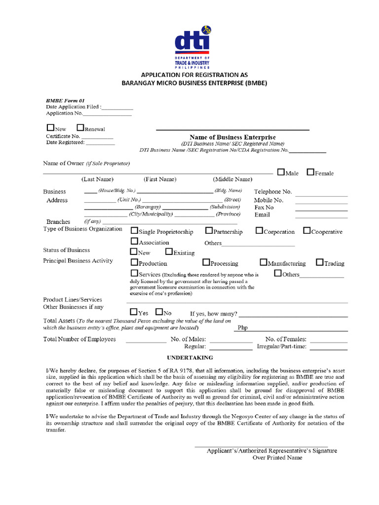BMBE+Form+01_BMBE+Application+form | PDF