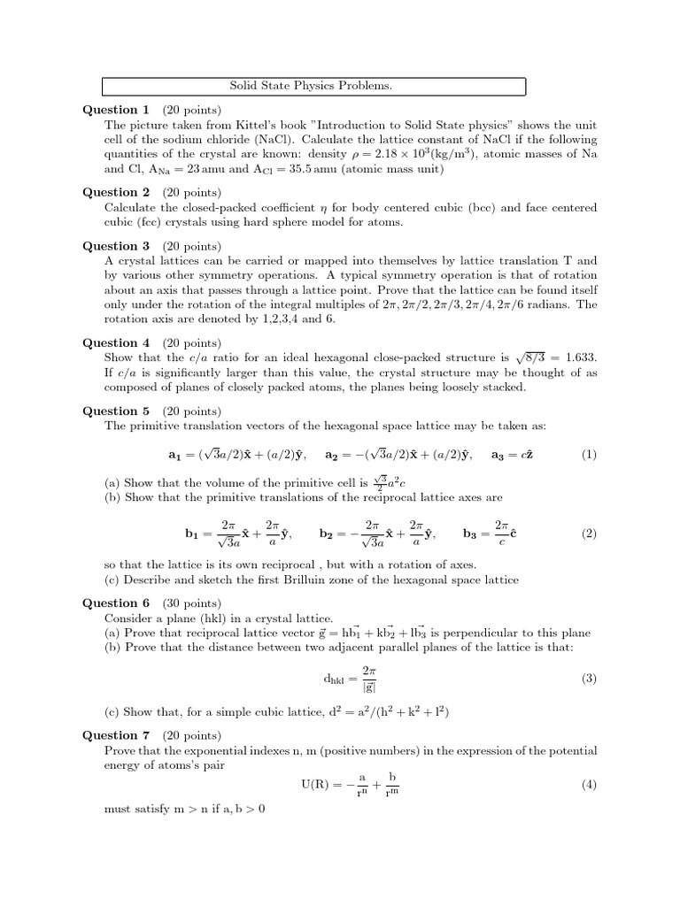 Cuối kỳ - Solid state 1 | PDF | Crystal Structure | Electronic Band ...