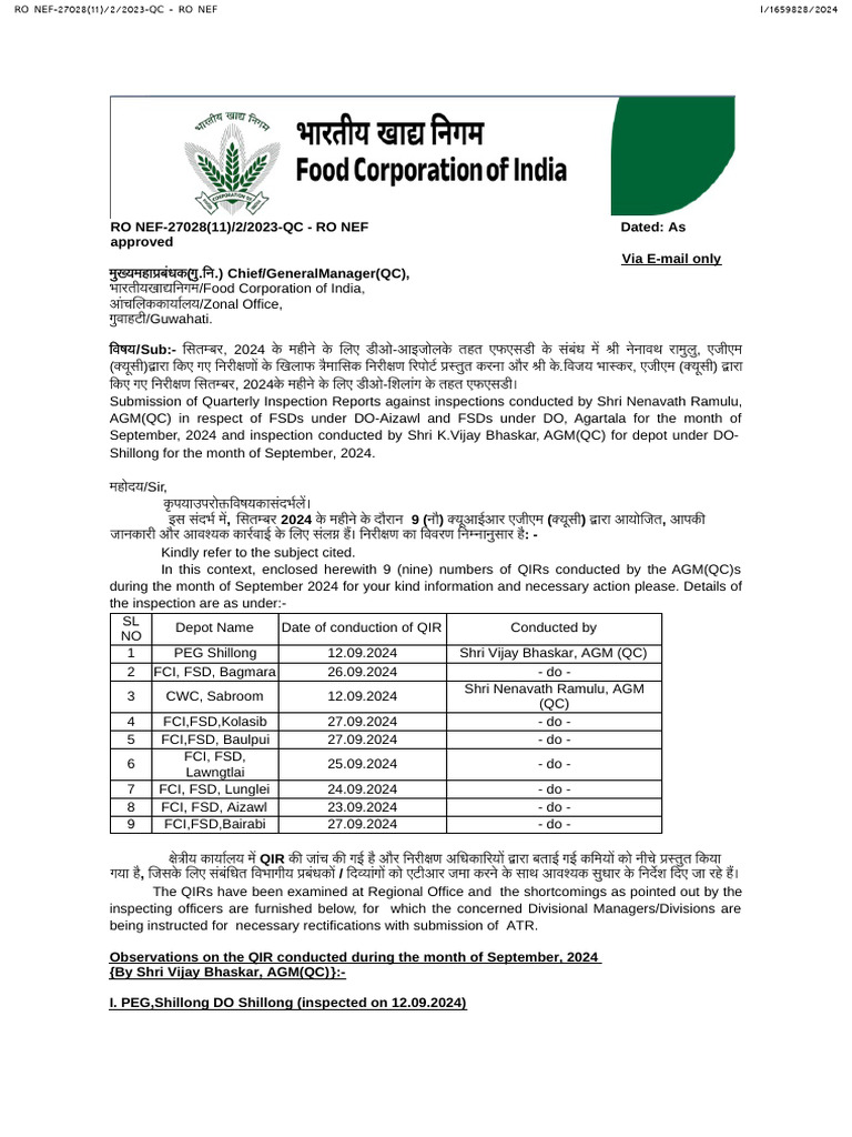 Monthly Depot Inspection Reports | PDF | Warehouse