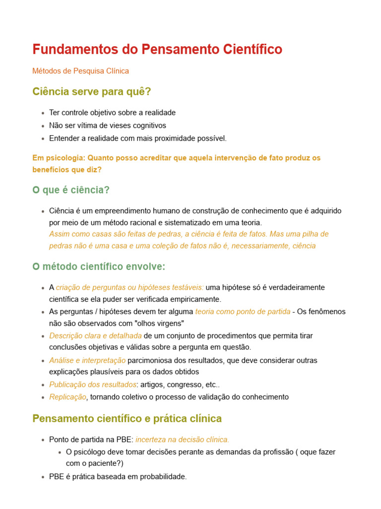 Fundamentos do Pensamento Científico anotações de classe | PDF ...