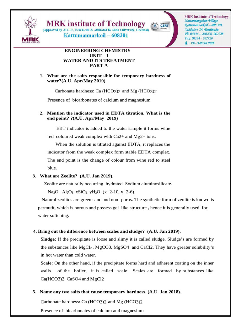 UNIT I -2 mark | PDF | Calcium | Magnesium