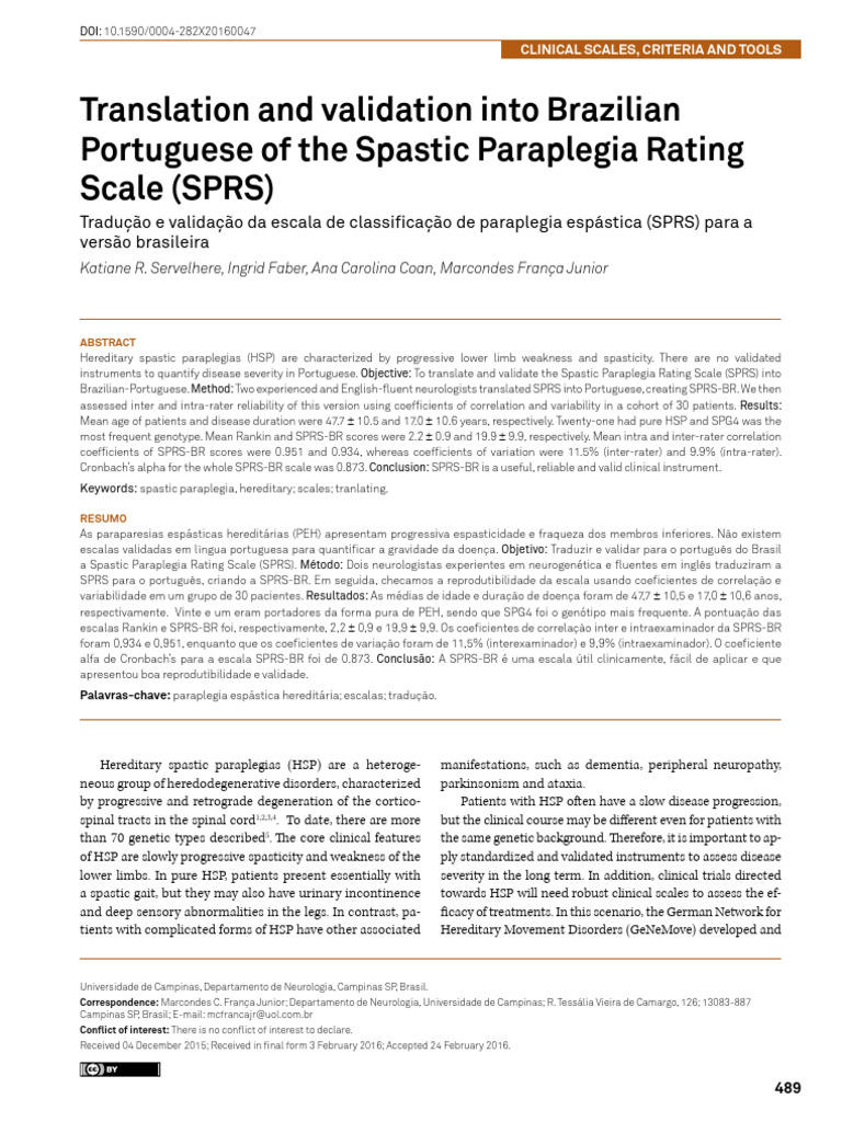 Validation of SPRS in Brazilian Portuguese | PDF
