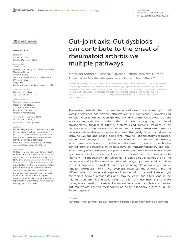Gut-Joint Axis - Gut Dysbiosis Can Contribute To The Onset of ...