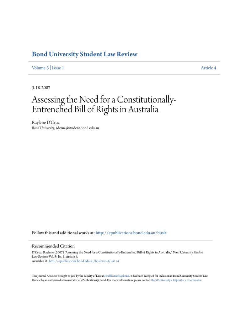 Assessing the Need for a Constitutionally- Entrenched Bill of Rights in ...
