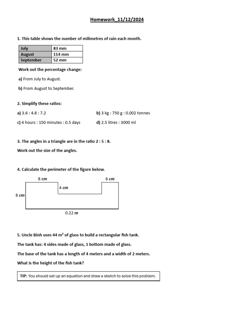 Monthly Rainfall and Math Homework | PDF