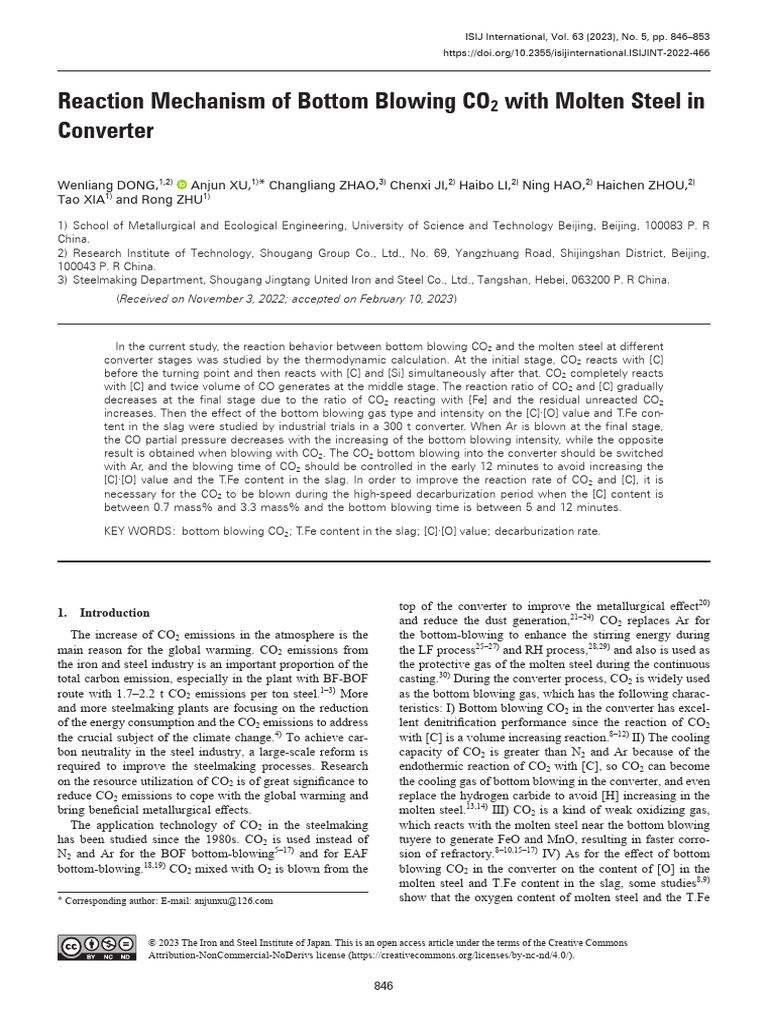 Reaction Mechanism of Bottom Blowing CO2 With Molt | PDF | Steelmaking ...