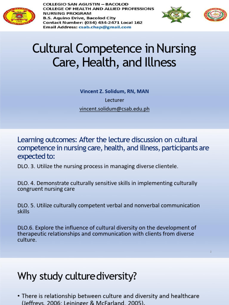 NCM 120 Part 3a Cultural Competence in Nursing Care Health and Illness ...