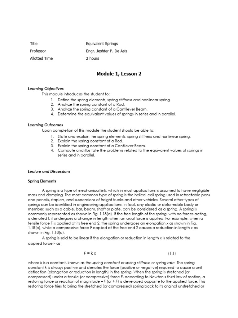 Equivalent Spring Constants Explained | PDF | Force | Physical Quantities