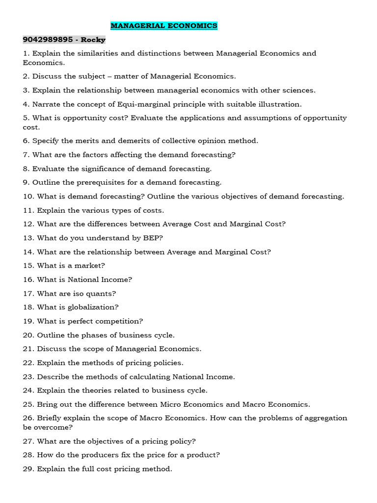 Managerial Economics: Key Concepts Explained | PDF