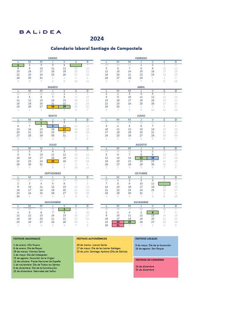 Calendario Laboral 2024 en Galicia | PDF | Calendario | Fiestas ...