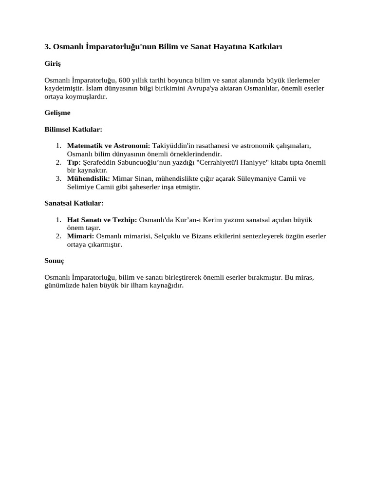 Osmanlı İmparatorluğu'nun Bilim Ve Sanat Hayatına Katkıları | PDF