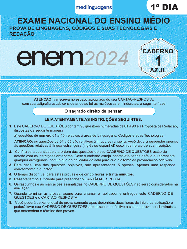 Prova de Linguagens e Redação ENEM 2024 | PDF | Deficiência visual | Amor