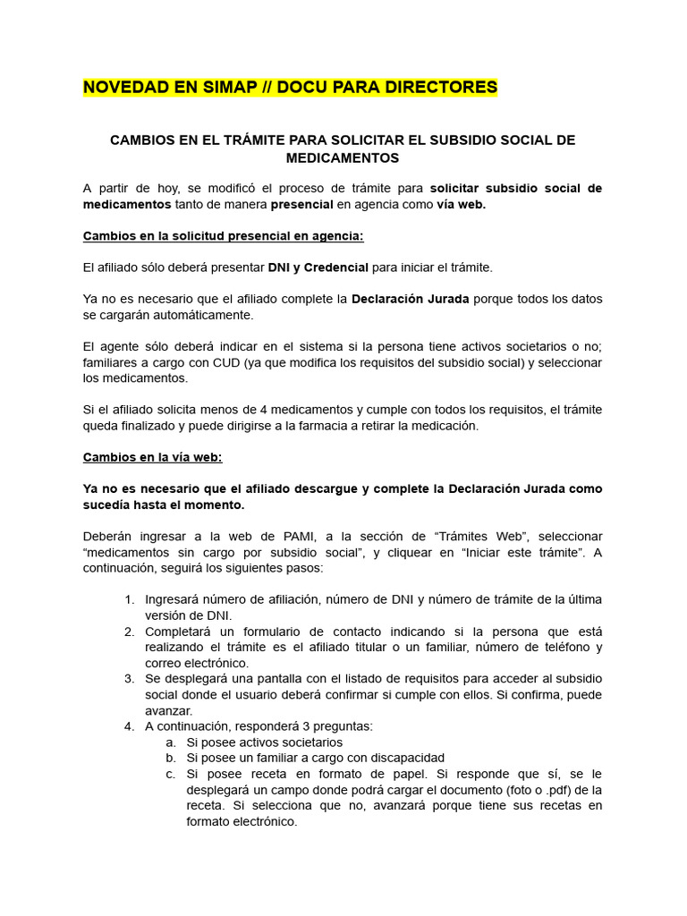 Cambios en SIMAP para Subsidio de Medicamentos | PDF | Documento de ...