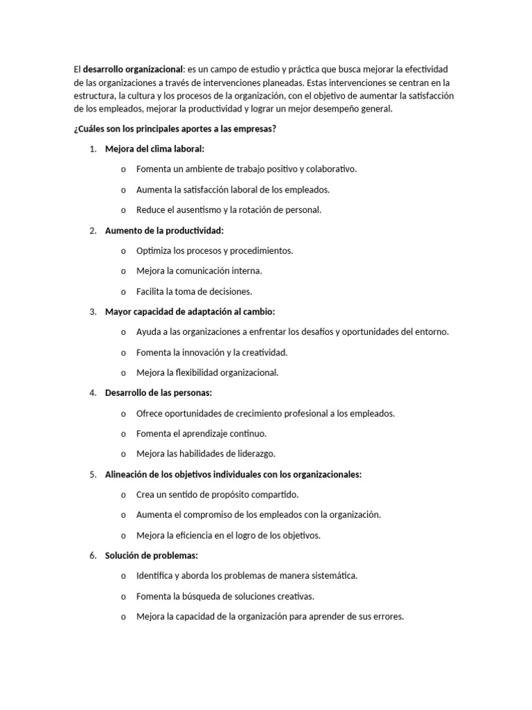 Beneficios del Desarrollo Organizacional | PDF