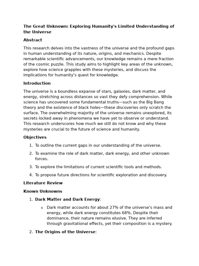 The Mystery of The Unknown | PDF | Universe | Physics
