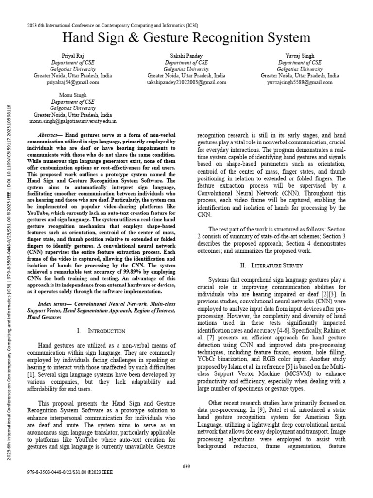 Hand Gesture Recognition System | PDF | Applied Mathematics ...
