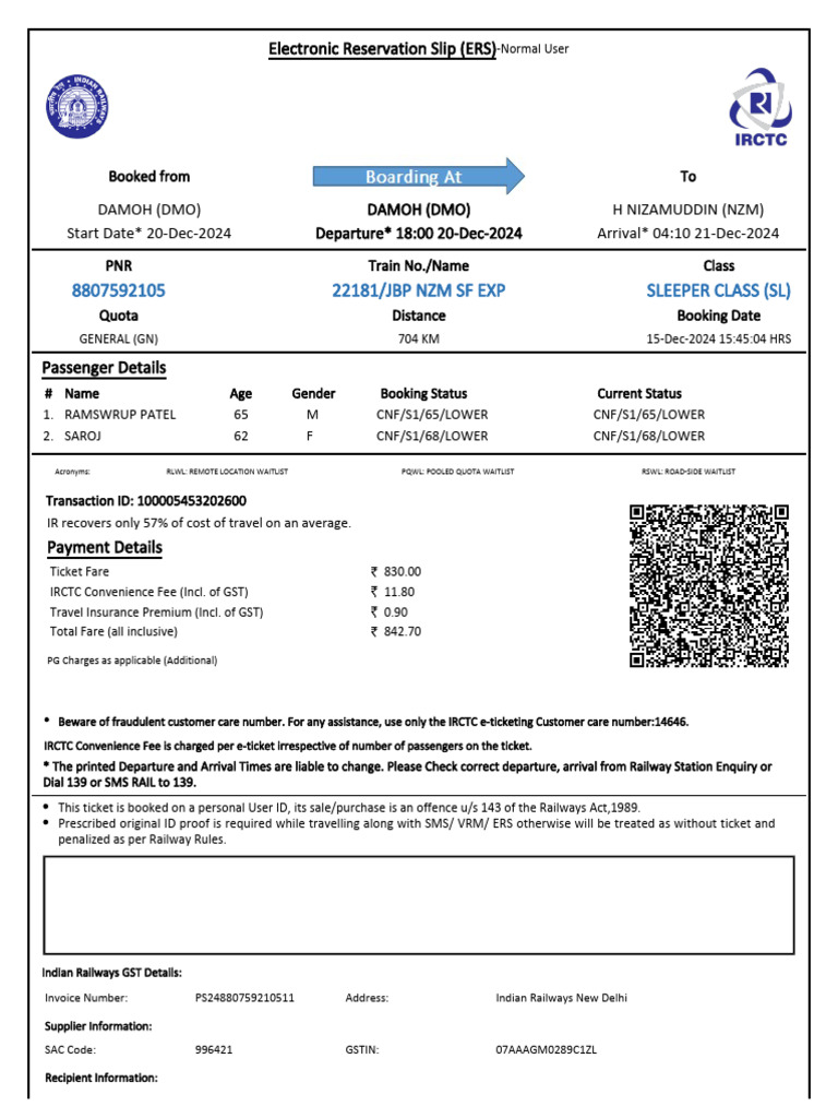 22181/Jbp NZM SF Exp Sleeper Class (SL) | PDF | Identity Document ...