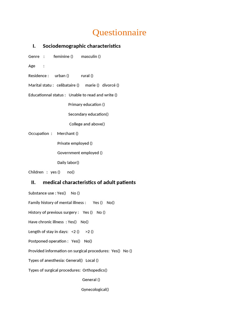 Fear Questionnaire for Surgical Patients | PDF | Surgery | Clinical ...