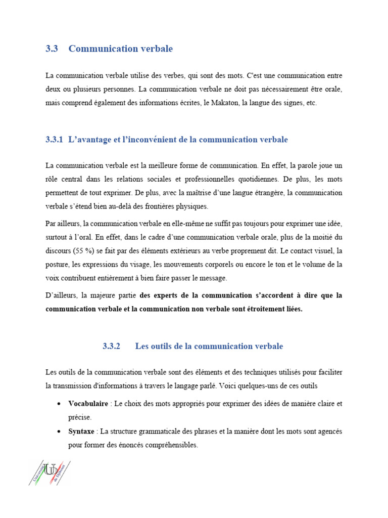 MODULE 3; COMMUNICATION VERBAL , NON VERBAL ET EXCERCICES | PDF | la ...