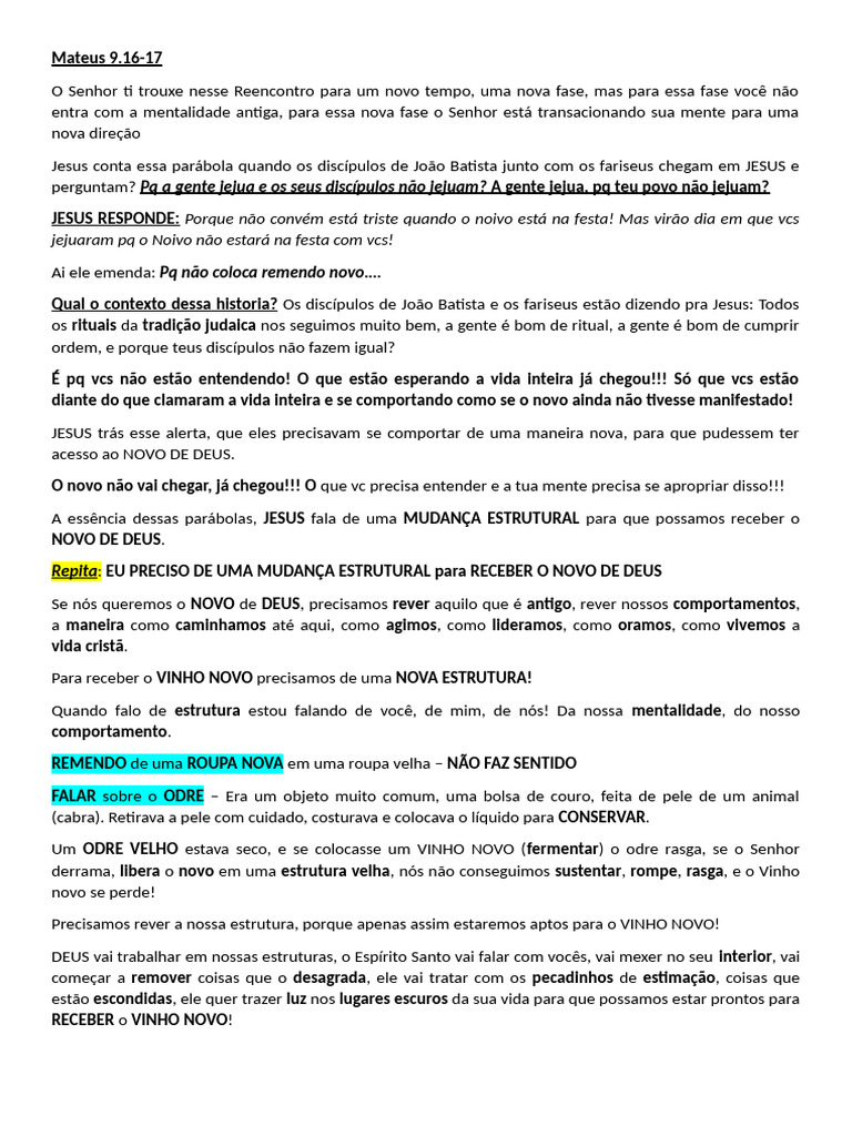 Mudança Estrutural para o Novo de Deus | PDF | Jesus | Vinhos