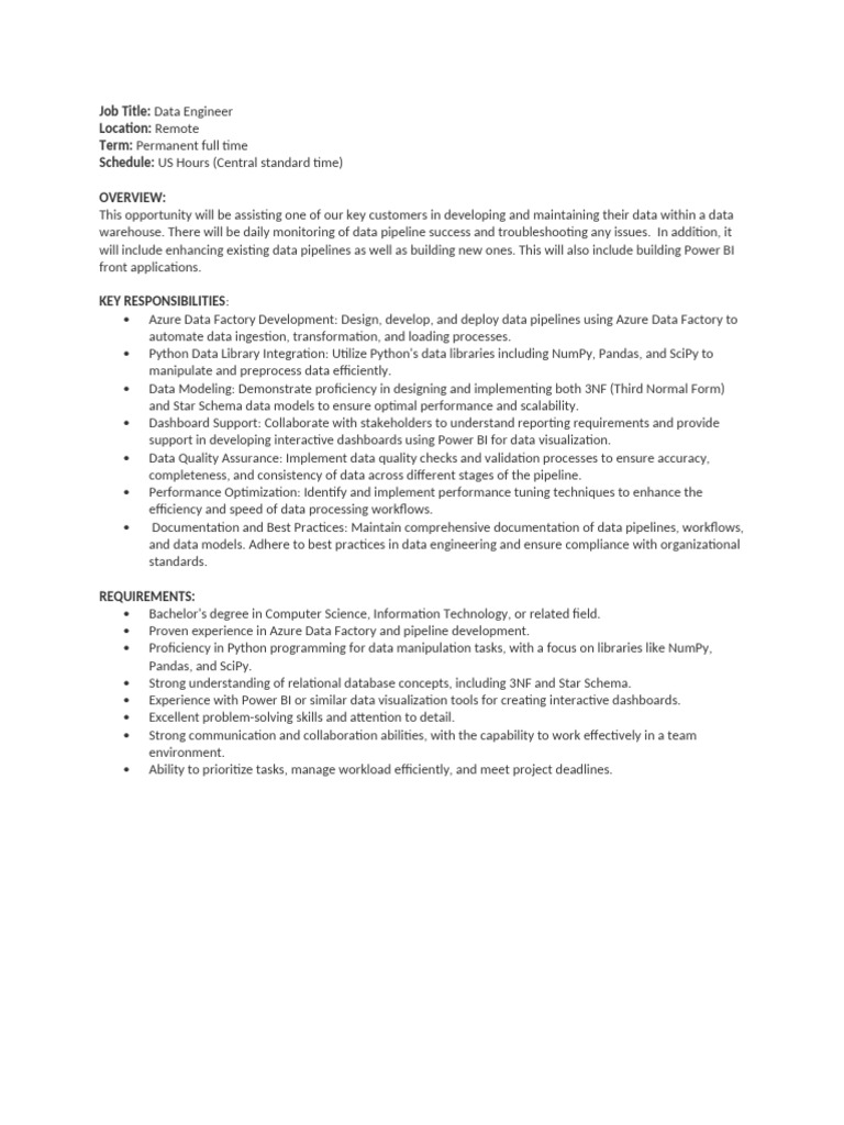 Data Engineer | PDF | Microsoft Azure | Python (Programming Language)