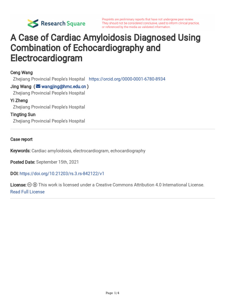 Cardiac Amyloidosis Diagnosis Methods | PDF | Electrocardiography ...
