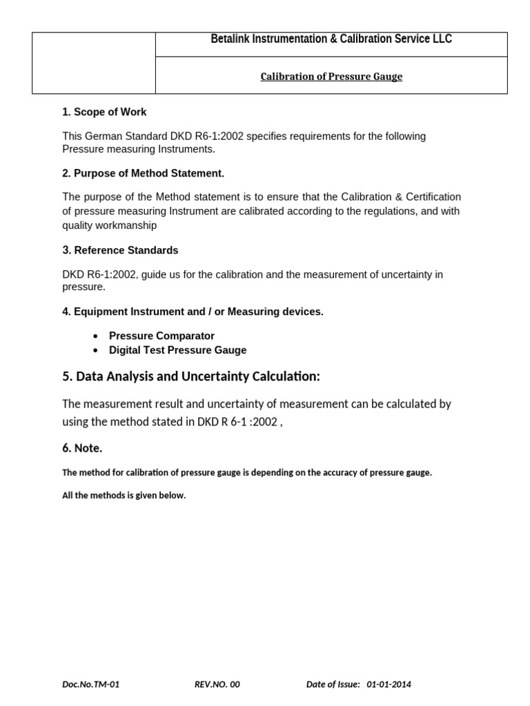 Pressure Gauge Calibration Standards | PDF | Calibration | Pressure ...