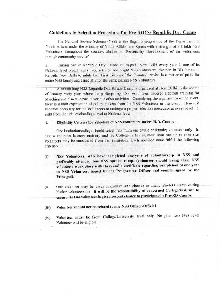 NSS Volunteer Selection Guidelines | PDF