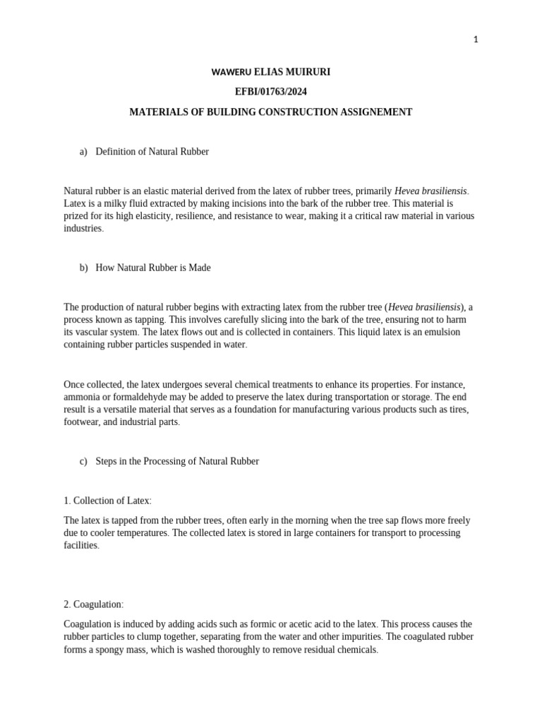 Waweru Elias Muiruri | PDF | Natural Rubber | Chemical Substances