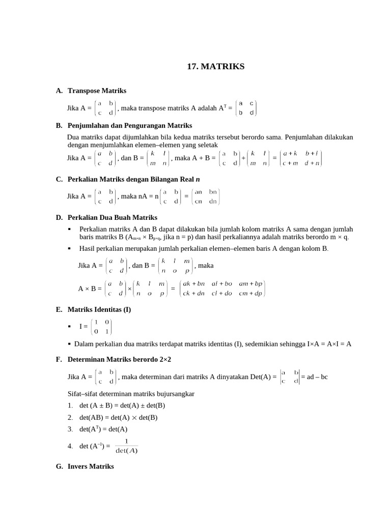 Operasi dan Sifat Matriks dalam Matematika | PDF
