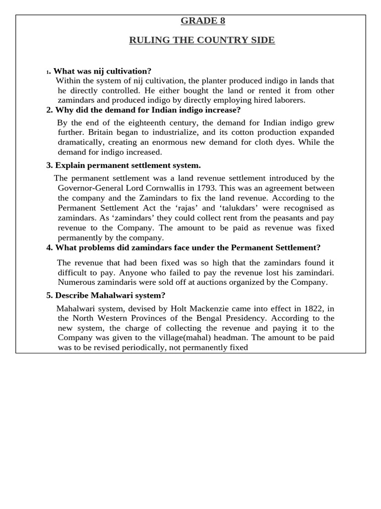 Indigo Cultivation and Land Revenue Systems | PDF