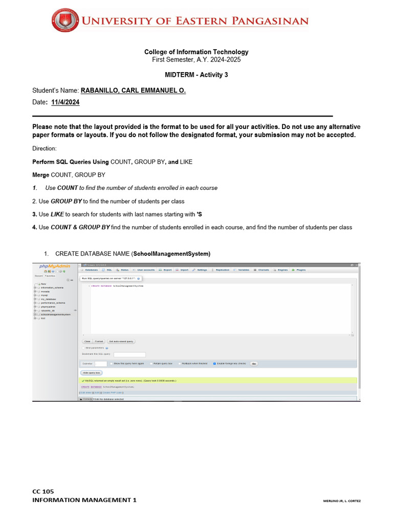 SQL Queries for Student Enrollment Analysis | PDF