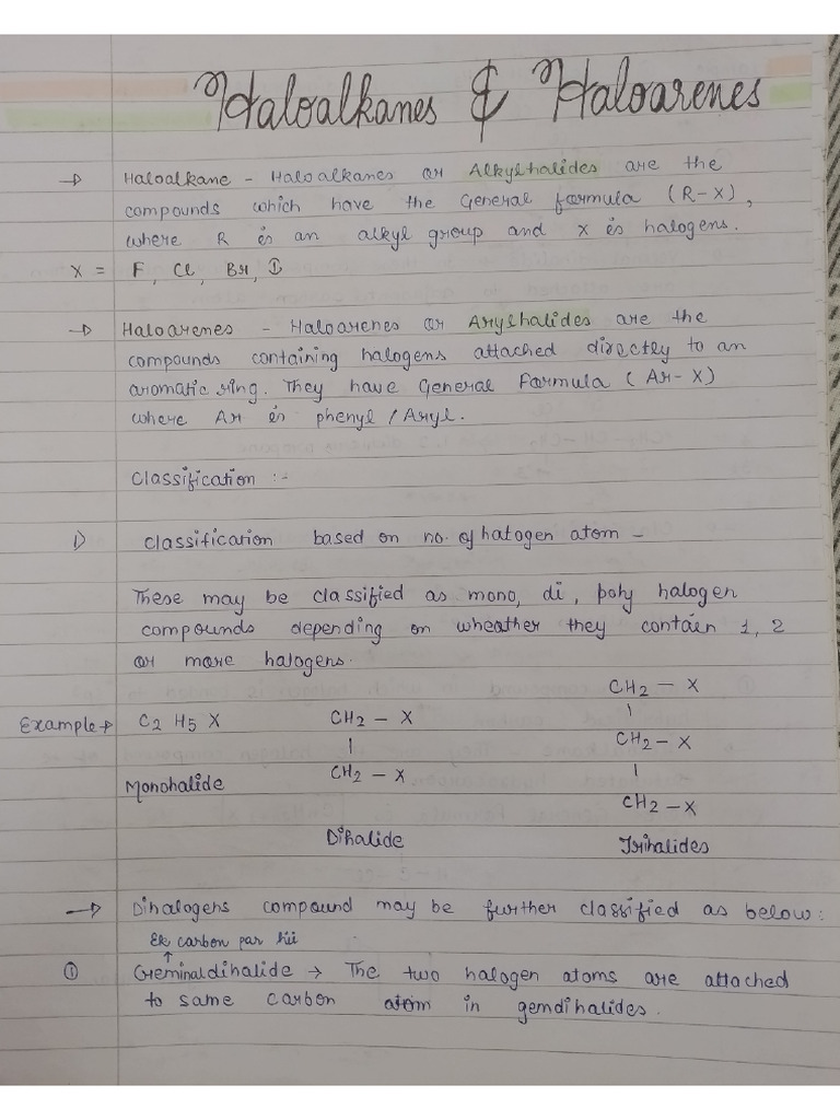 Haloalkanes and Haloarens class 12 Brilliant Circle Notes | PDF
