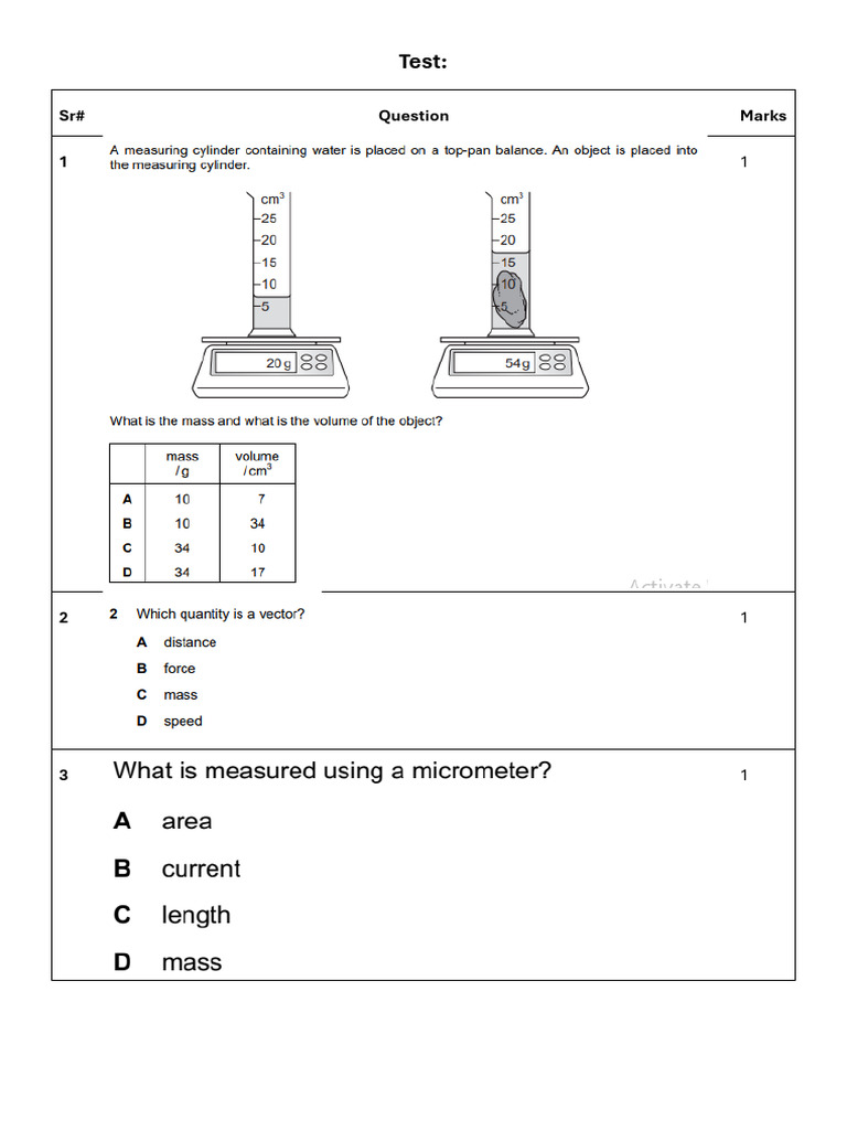 Test Questions and Marks Allocation | PDF