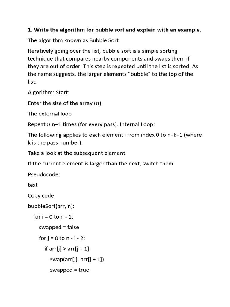 Bubble Sort and Search Algorithms Explained | PDF | Computing | Applied ...