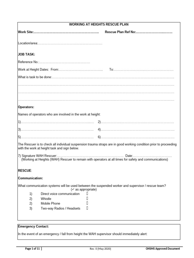 Work at Heights Rescue Plan Template | PDF | Vein | Heart