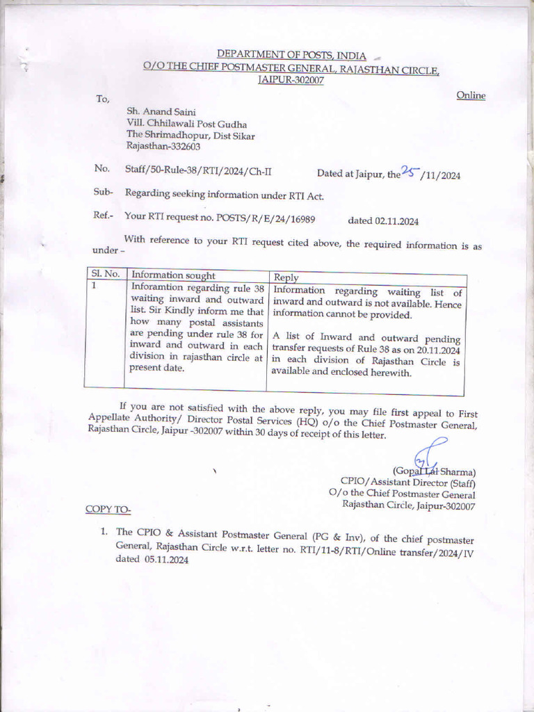 Rajasthan RTI For Waiting List 25.11.24 | PDF